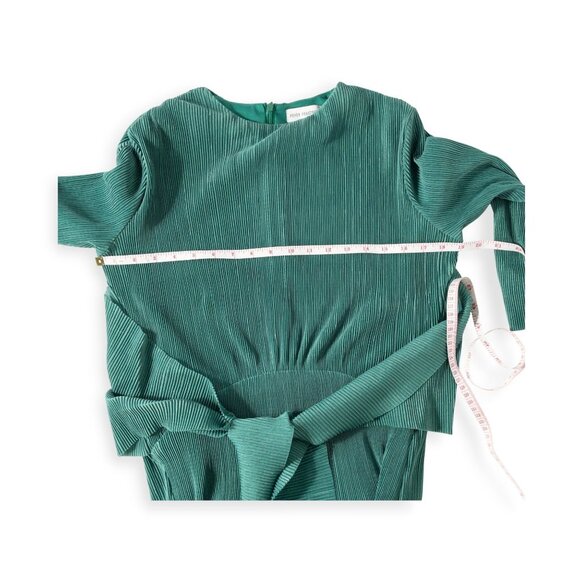 Paper Parachute Long-Sleeve Emerald Green Midi Dress Satin Pleated SZ M Formal - Picture 6 of 10